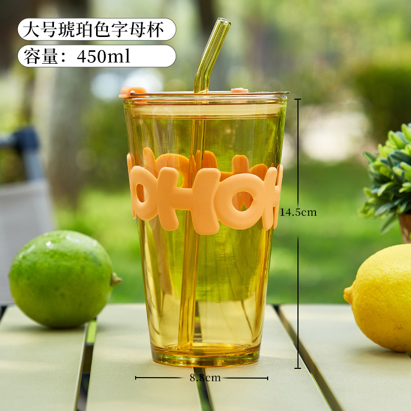 High Alphabet Cup Amber + Cup Cover + Lid + Straw + Color Box