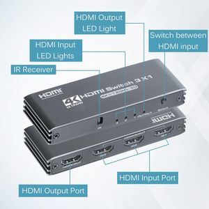 Box Package Fast Delivery Black Grey <strong>HDMI</strong> <strong>2</strong>.1 HDCP <strong>2</strong>.<strong>3</strong> <strong>Switch</strong> <strong>3</strong> in 1 Out 4K 120Hz <strong>HDMI</strong> Switcher 3x1 with IR Remote Control - Product Image 6