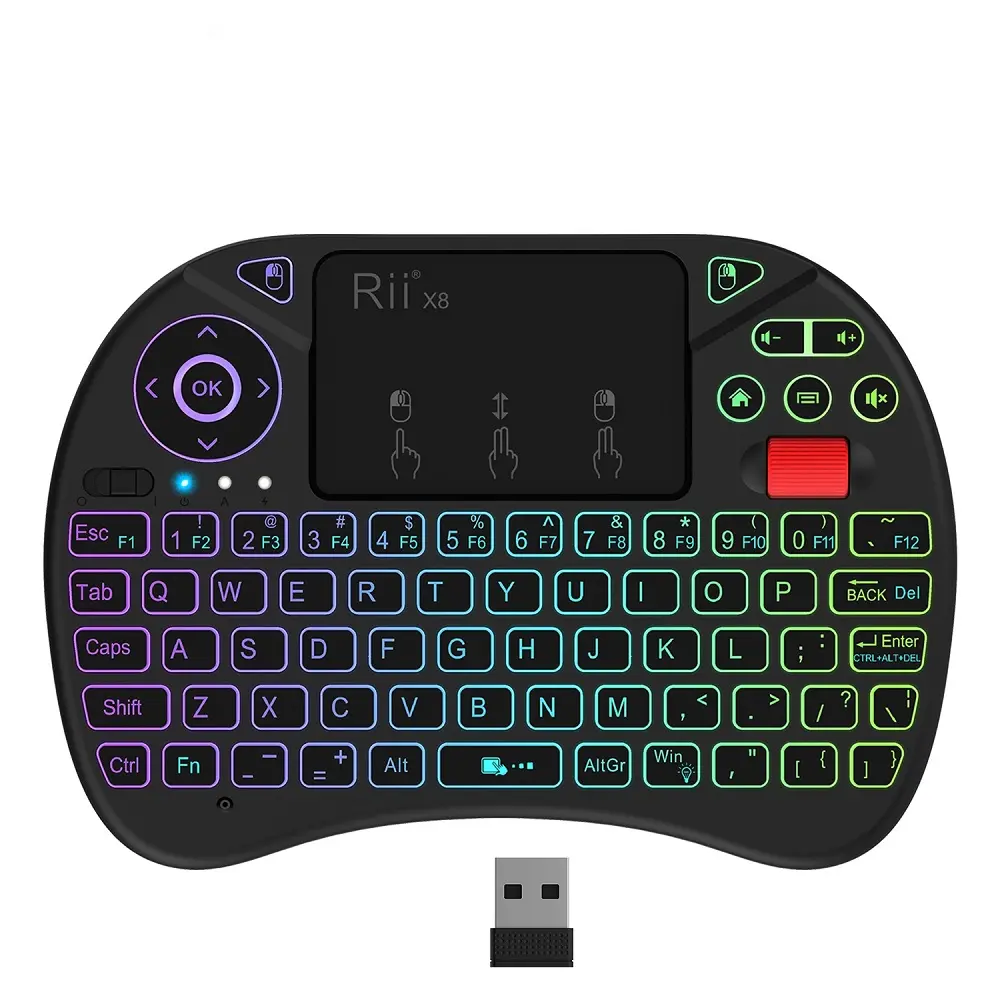 2,4G remoto inalámbrico Rii X8 + ( X8) RGB retroiluminado ruso Inglés Español Francés inalámbrico Mini teclado árabe