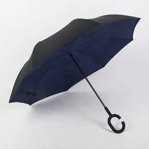 定制23英寸反车伞带标志双层由内而外C形手柄设计反雨伞 - Product Image 3