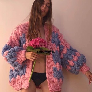 2024 moda señoras cárdigans cuello alto tejido a mano maternidad tejido a mano Icelandice suéter Floral Multicolor suéter