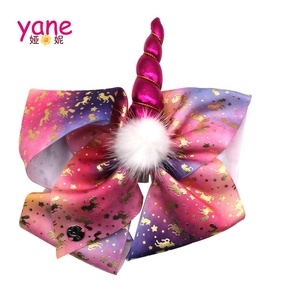 <span class=keywords><strong>8</strong></span> inç Jojo yay polyester Bling büyük yay ve unicorn boynuz saç tokası kız için