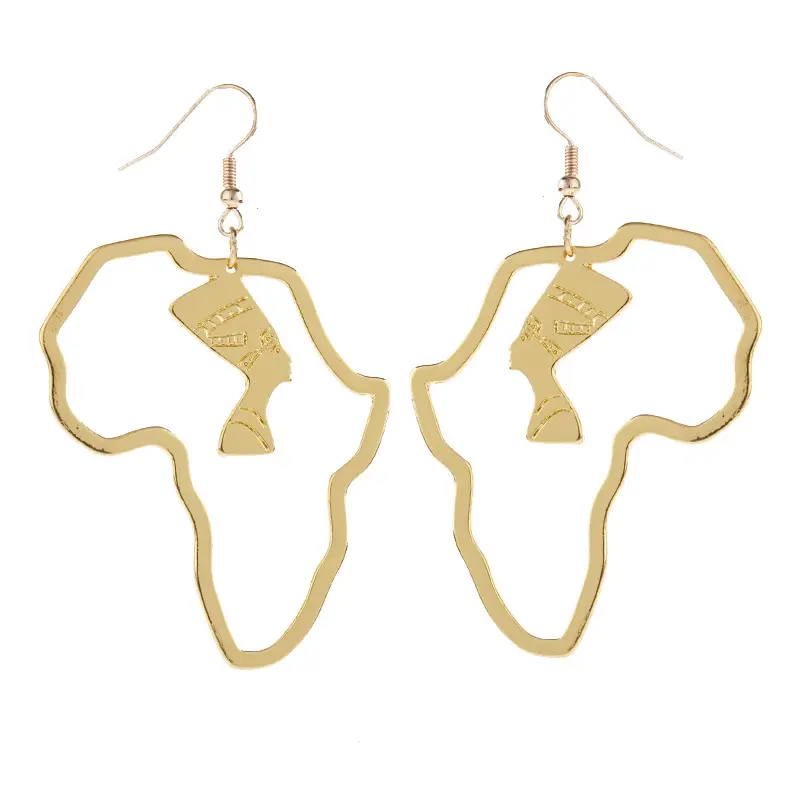 Brinco mapa africano único egípcio rainha oco figura design dourado prata brincos para mulheres