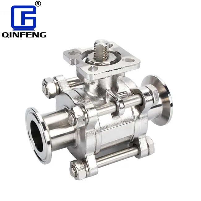 QINFENG SS316 Edelstahl Cf8m Sanitär Low Platform PTFE-Sitz mit voller Bohrung Tri-Clamp End 3 PC Kugel hahn für Lebensmittel und Getränke