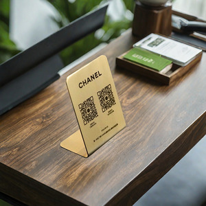 Tùy Chỉnh Sáng Tạo Brass Mã QR Dấu Hiệu Quảng Cáo Bảng Truy Cập Đứng Cho Alipay Unionpay Cửa Hàng Hiển Thị Bảng Dấu Hiệu - Product Image 3
