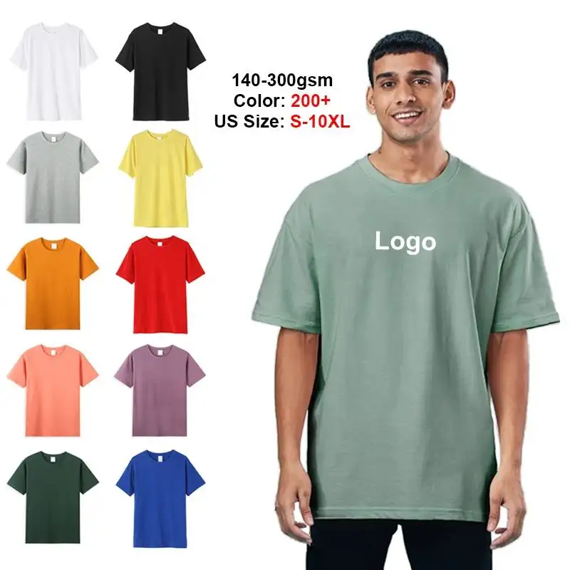 Camiseta de algodão para homens com tamanho grande, camiseta grossa de ombro para homens, tamanho grande, 100%, pesada, peso em branco