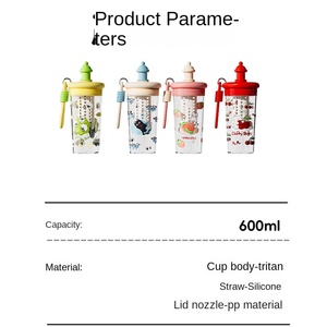 600ml Tritan nhựa dễ thương phim hoạt hình cốc rơm công suất lớn chai nước cầm tay cho trẻ em và người lớn mùa hè cốc nước trái cây - Product Image 4