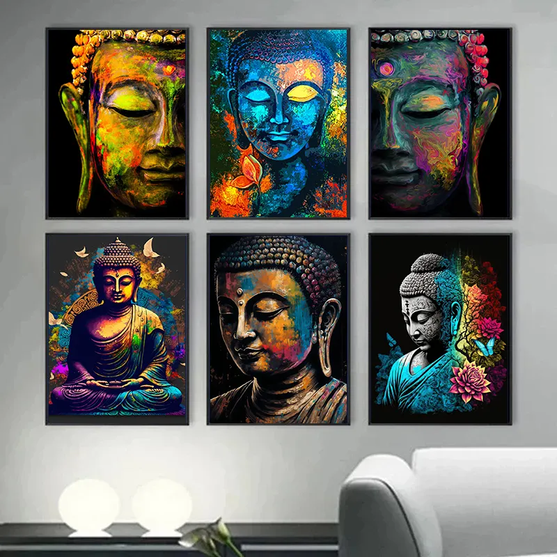 Abstract Graffiti Big Buddha Canvas Wall Art Religious Posters Prints Picture Wall Painting for Home Decoration Cuadros