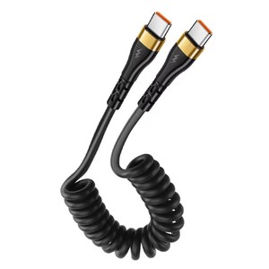 Dual USB <strong>C</strong> Coiled Cable Type <strong>C</strong> to Type <strong>C</strong> Mobile Phone Data Cable 120W Quick Charging Retractable Charger Cord - Product Image 1