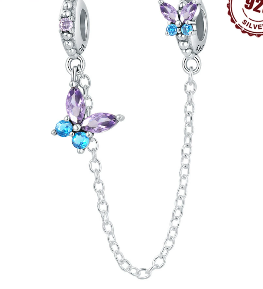 Chaîne de sécurité papillon incrustée de pierre bleu violet 0121