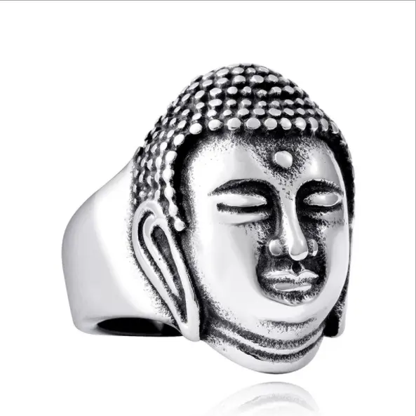 Groothandel Hot Stijl 316l Roestvrijstalen Initiële Ringen Boeddhisme Hoofd Gebed Zegen Ring