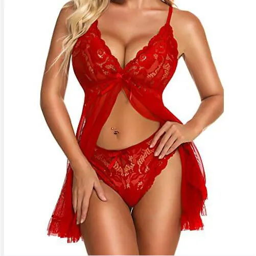 Foshan fabbricazione Custom Fat Woman Sexy See Through Lingerie Nighty Dress Set Red XXL