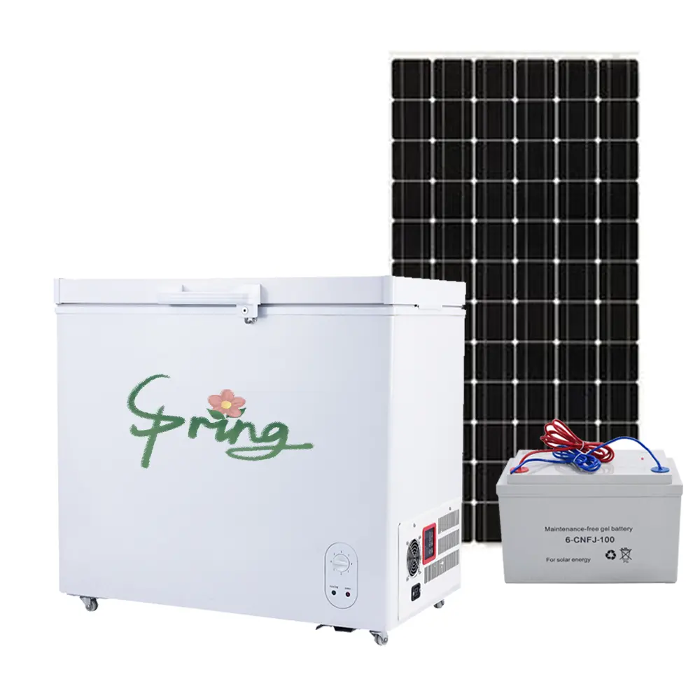Congelador de corriente continua, funciona con energía solar, puerta de cristal interior, práctico electrodoméstico respetuoso con el medio ambiente, 208L, venta directa de fábrica