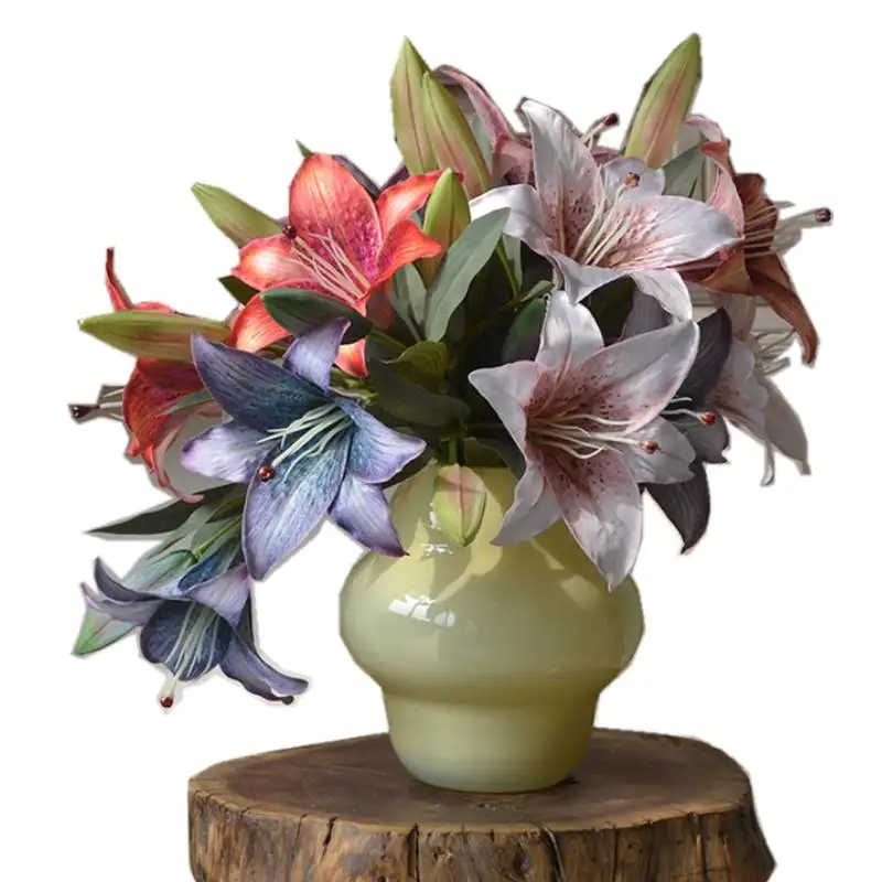 Pittura a olio 2 boccioli di fiori per la casa decorazione di nozze di seta giglio Vintage colore autunno fiori 3d effetto