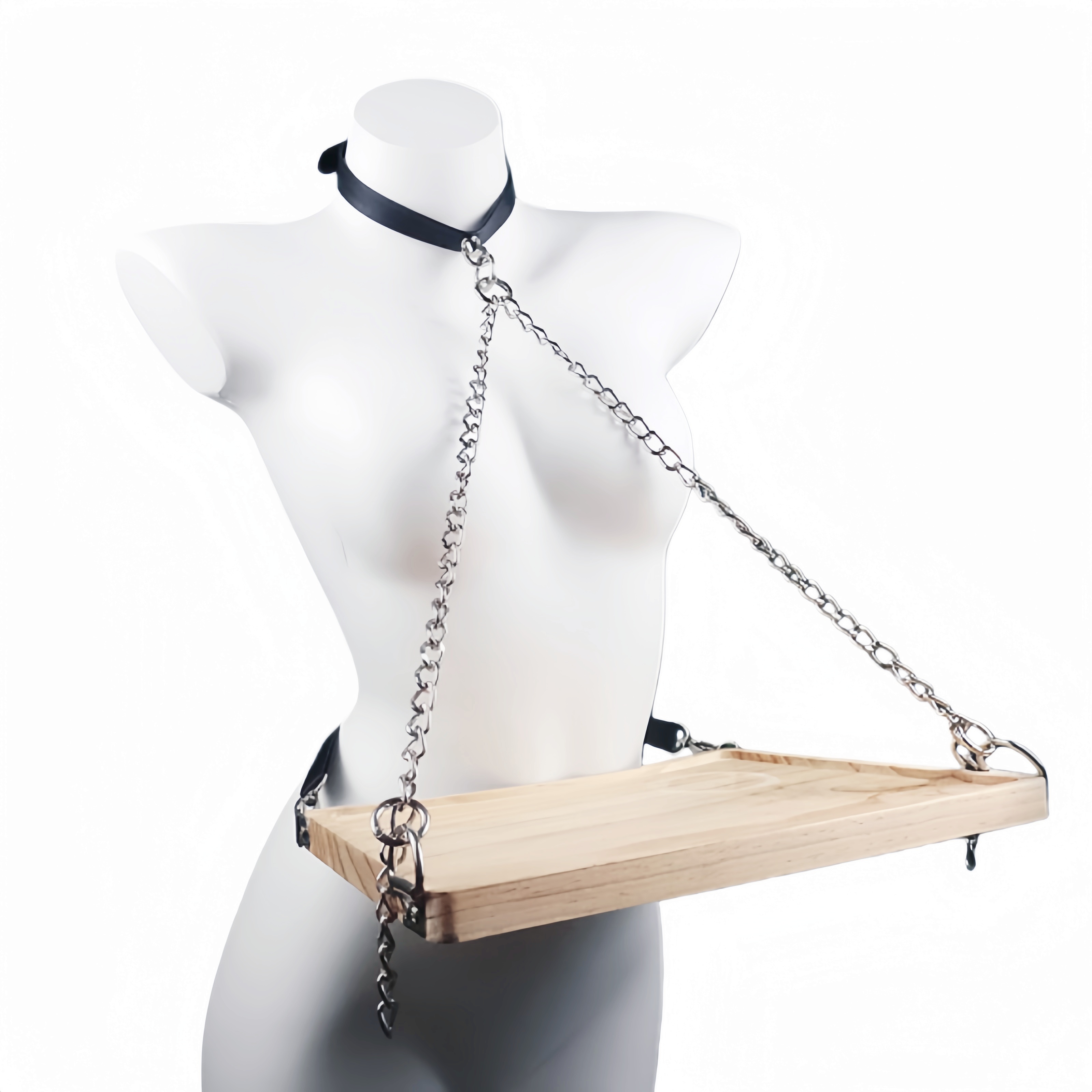 Plateau noir + collier en cuir