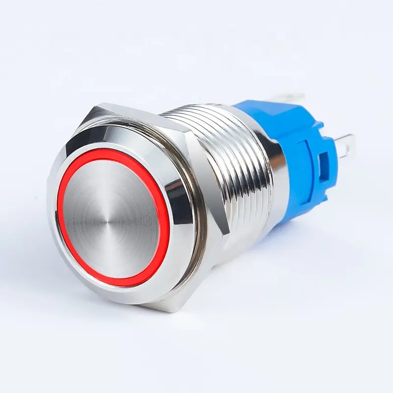 Yitkor 5V 12V 24V 220V rosso Blue12-22mm interruttore a pulsante in metallo impermeabile luce a LED interruttore di alimentazione del motore dell'auto a scatto momentaneo