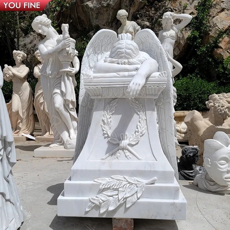 Cimitero esterno personalizzato in pietra naturale intagliato a mano monumenti in marmo bambino angelo statua