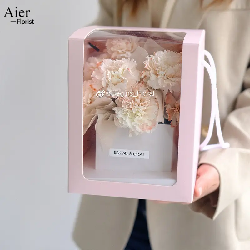 Aierflorist hotseller trasparente in PVC trasparente tote box per la festa della mamma scatola di fiori