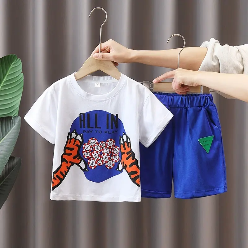 Low Price Wholesale Children Clothes Short Sleeve Baby T Shirt Pants Boys Girls Cotton Clothing Kids Set Summer Children's Suit