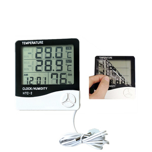 Termo higrómetro Digital HTC-2, con reloj y pantalla LCD, termo multifuncional
