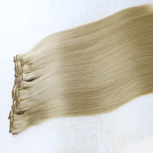 Double Drawn Natural Virgin <strong>Human</strong> Hair Invisible Lace Clip in Hair Extension Ombre Blonde to Brown 9pcs Set <strong>Easy</strong> Install - Product Image 2
