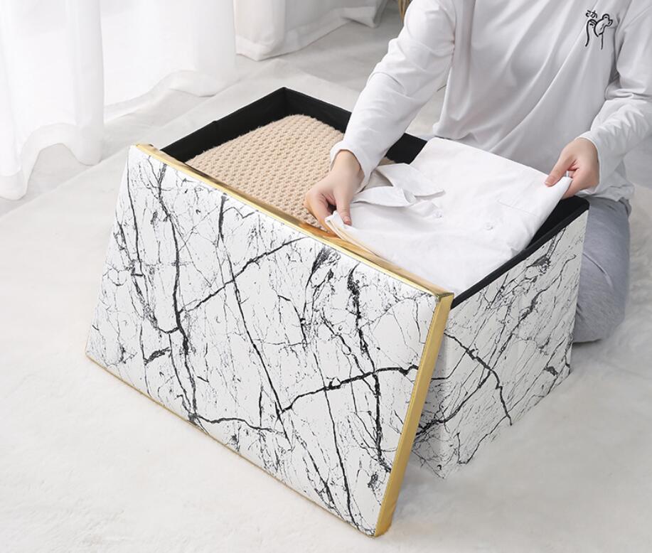 PVC leather storage ottoman printed pouf ottoman collapsible stool 38*38*38 folding ottoman for furniture