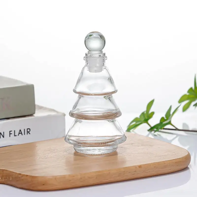 Botella difusora de aceite esencial de aromaterapia de 90mL, adorno de botella de cristal con forma de árbol de Navidad