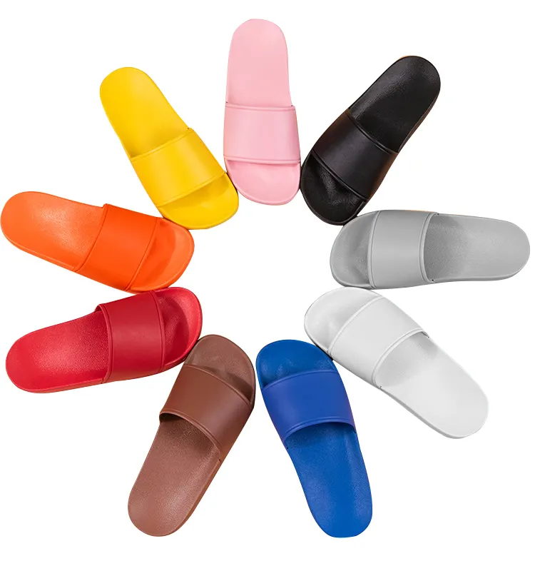 Logotipo personalizado etiqueta banderas rayas patrón de Color de impresión hombres mujeres Unisex diapositivas zapatillas Sandalias calzado Casual