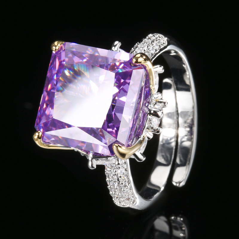 Anillo de diamante púrpura talla Flor de Hielo de tamaño abierto