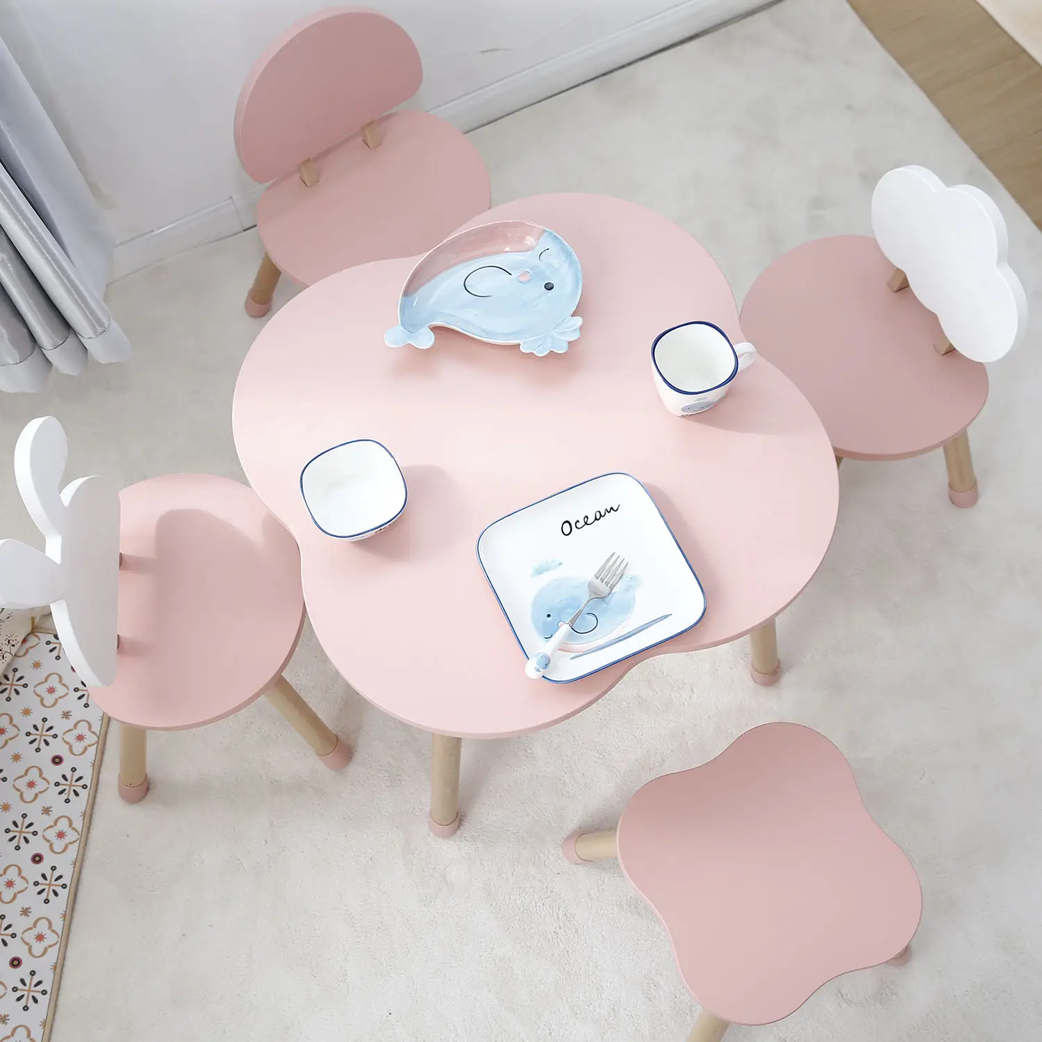 Mobili nordici per bambini Montessori Mesa Infantil tavolo da pranzo in legno per bambini tavolo e sedie per bambini Cloud per ragazze