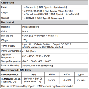 48Gbps HDMI EARC音频到条形音箱适配器音频提取器8K CEC HDR HDMI 2.1音频视频无信号 - Product Image 4