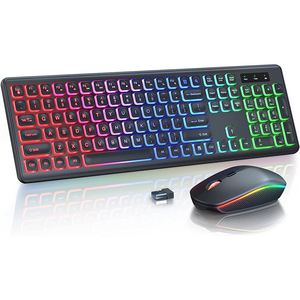 Full-Size Ergonomic Tilt Angle RGB Backlit Wireless <strong>Keyboard</strong> and <strong>Mouse</strong> Comb Rechargeable with Letters Combos Product Category - Product Image 1