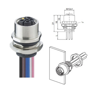 M12 Power Panel Mount Connectors:4/5 Poles Female, L-coded IP67, for Front Mounting, Thread with Nut and Stranded Wires 0.2m - Product Image 6