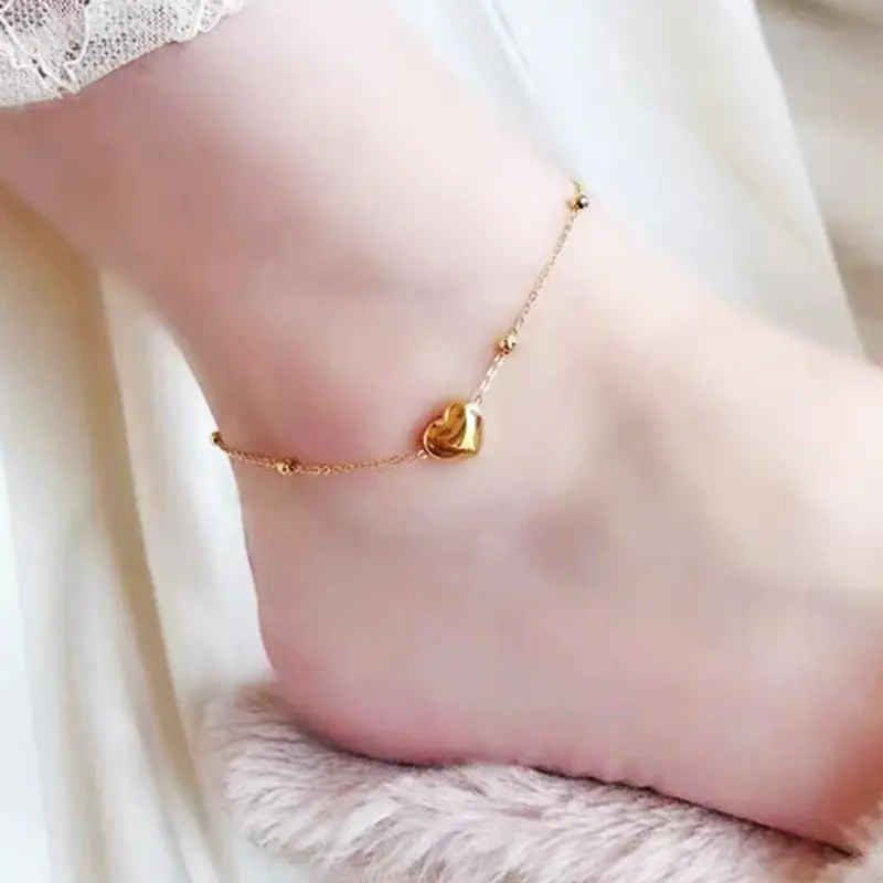 Duyizhao INS jewelry Hot Selling Simple Gold Color Anklets Dainty Heart Anklets Foot Jewelry Stainless Steel Ankle Bracelet