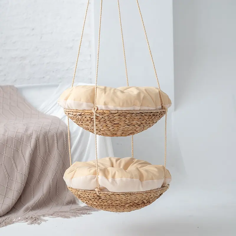 Hand-woven Eco-friendly Rattan Open Cute Design Warm Super Soft Sofa handmade Pet House Cat Bed for Pets Indoor Sleeping
