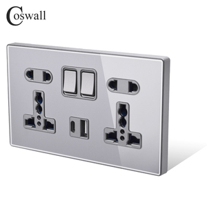 Coswall13Aデュアルクイック充電スイッチコントロールUSBポートスマート電源コンセント18WタイプC強化クリスタルガラスユニバーサルウォールソケット - Product Image 2