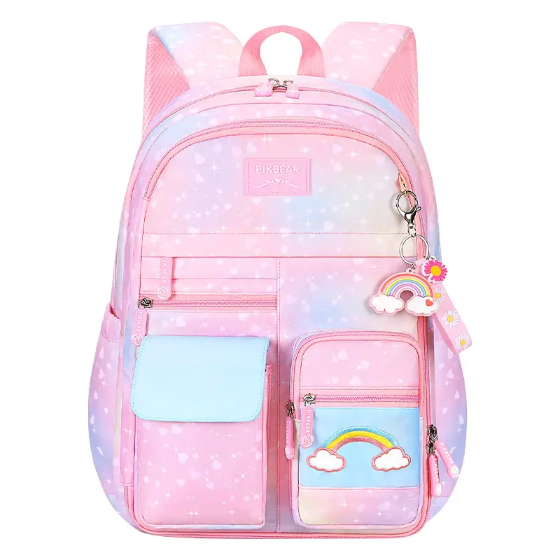 High Quality Cue School Bags Rainbow Pattern Backpack Customized Logo Schoolbags For Kids Students Backpack