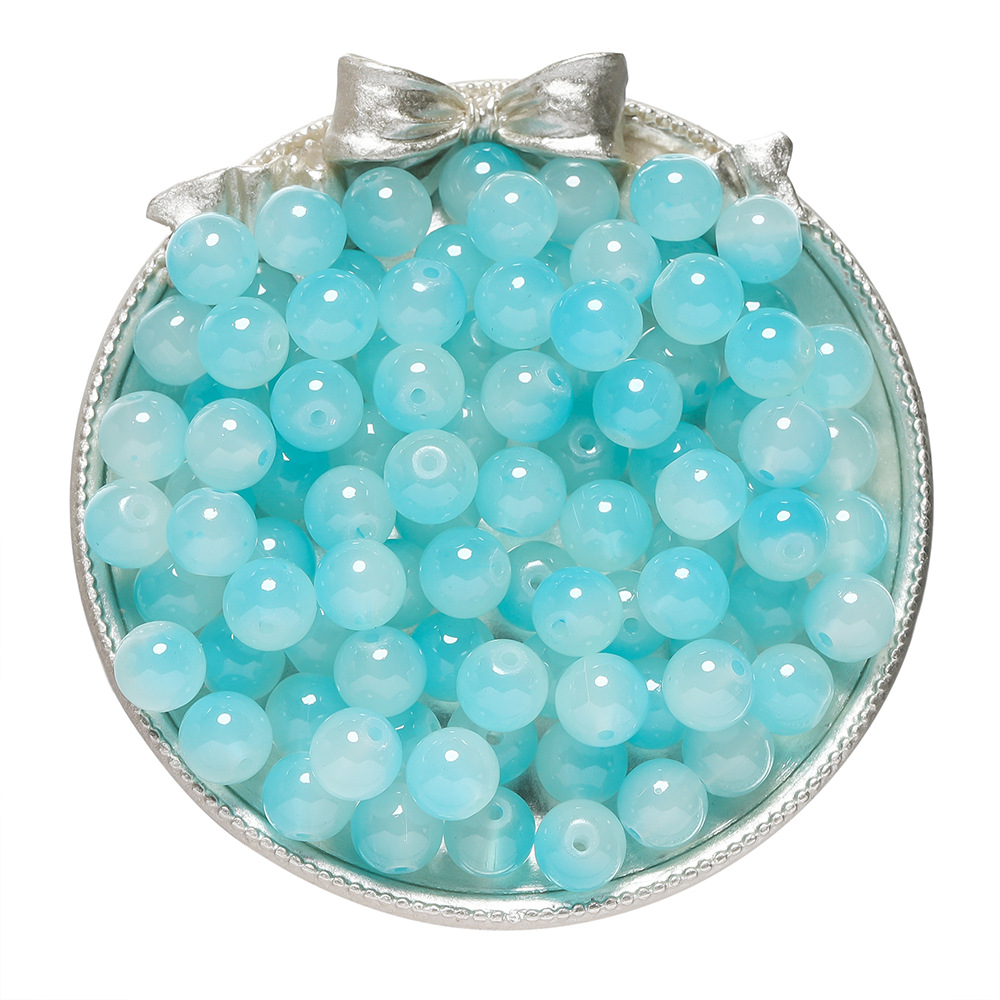 Perles imitation jade en verre bicolore - jaune et bleu