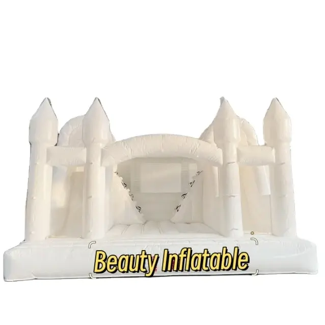 Castelo inflável branco para festa de casamento, castelo inflável comercial em PVC com trilha dupla
