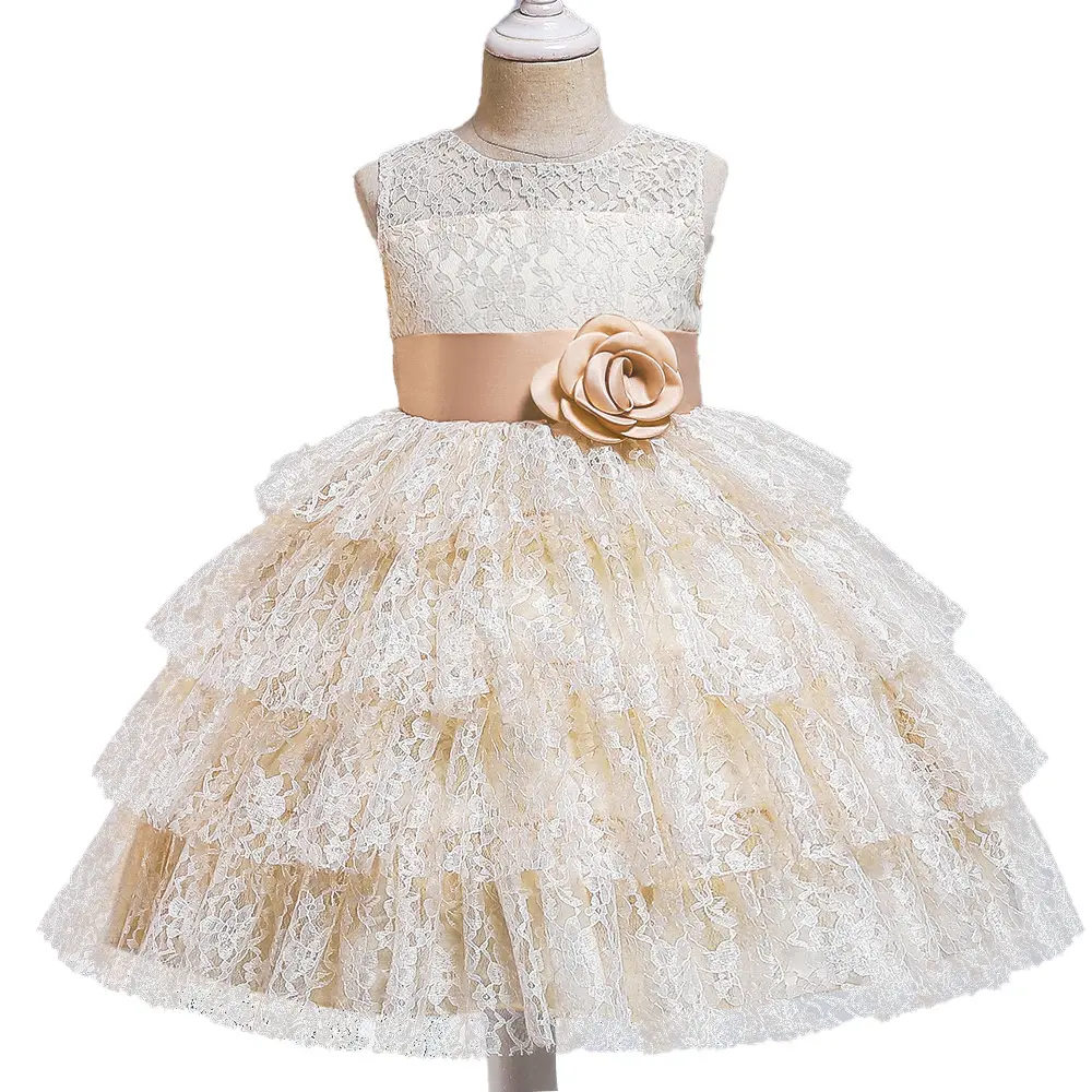 Großhandel Baby Mädchen Party-Kleid Kleid ärmellos modisch Blume Spitze Prinzessinnenkleid für Blumenmädchen Fabrik individuell