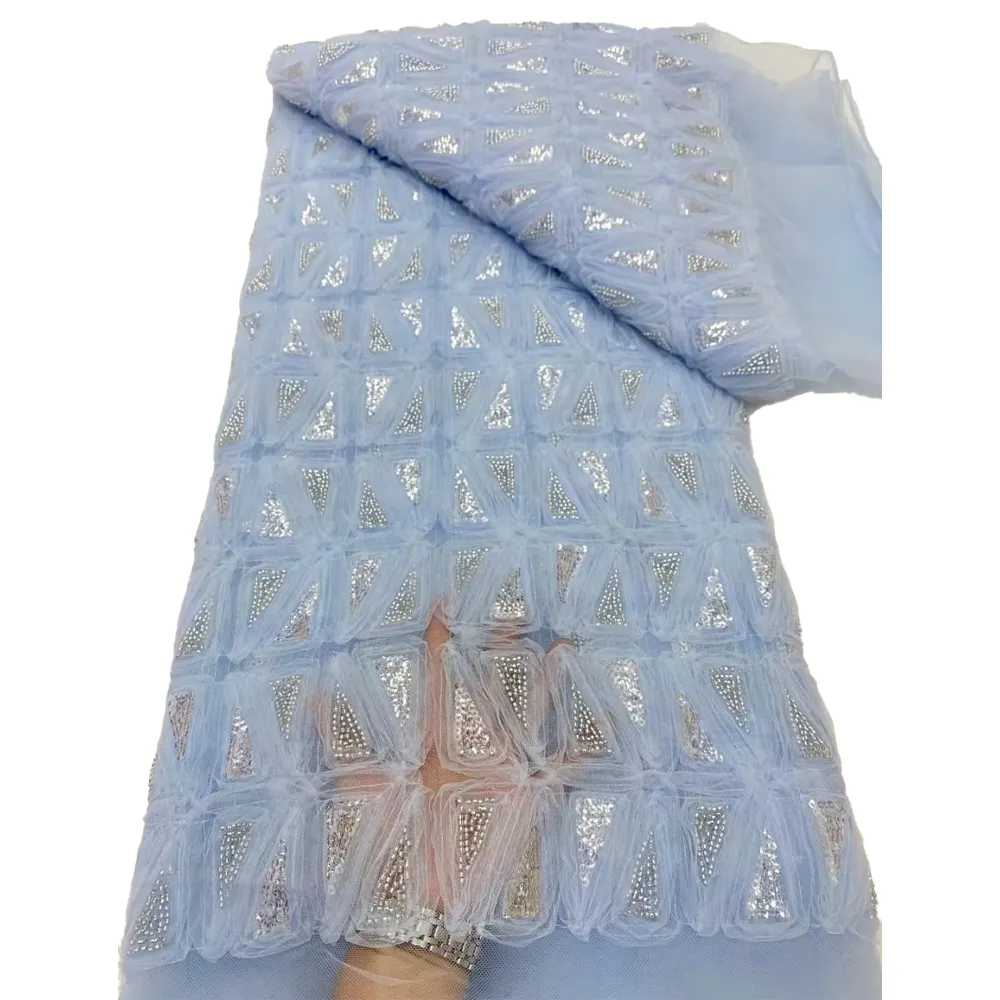 Роскошная французская кружевная ткань с блестками из бисера, 2023 высокое качество, 5 ярдов, нигерийская кружевная ткань, африканский тюль, кружевное платье для вечеринки