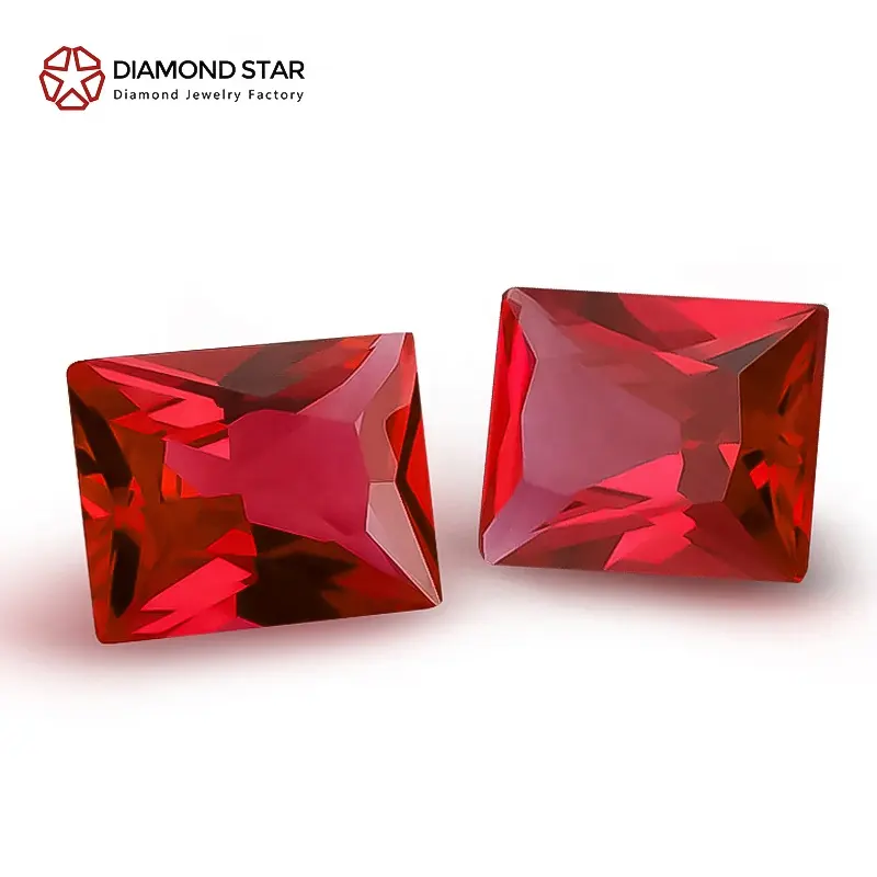 Pedra preciosa de corte retangular popular Diamondstar Rubi de alta qualidade 5A vermelho lindo sangue de pombo cultivado em laboratório