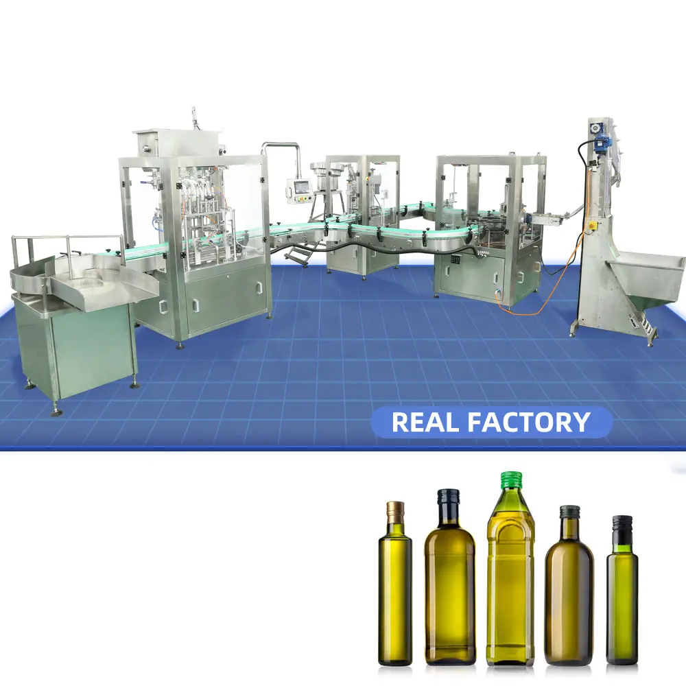 Linea di produzione linea di riempimento di bottiglie di vetro per olio essenziale di oliva con sistema di imballaggio completo