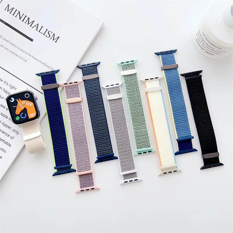 Smartwatch faixa de relógio de nylon trançado com fivela de metal para Apple Watch série