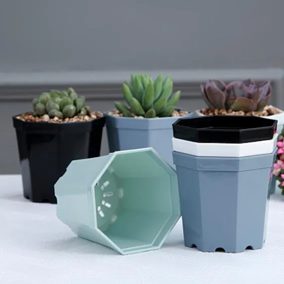 Vaso de flores de plástico com octogono, vaso de plantas suculentas de mesa para decoração de jardim, casa, escritório e jardim, potes foscos