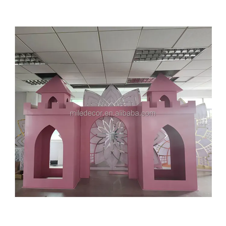 Backdrop castelo acrílico decoração de festa de aniversário infantil, fundos de castelo rosa