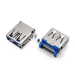 Konektor USB Horizontal GXD Blue Rubber Core Female 3.0 AF90 Derajat dengan Plat Penyangga, Kaki Bengkok Anti-Terguling, Lapisan Ganda 9-Pin - Product Image 2