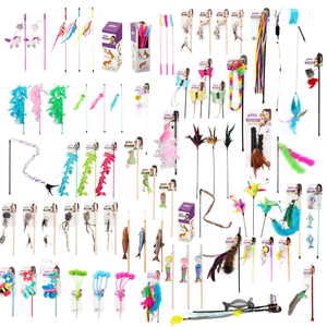 2024 Pawise juguetes interactivos para gatos, varita de gato de peluche, juguetes de cuerda, pluma brillante, resorte, palo de teaser para gatos para mascotas jugando con hierba gatera - Product Image 1