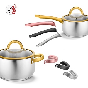 Realwin ชุดเครื่องครัวสแตนเลสพร้อมที่จับสีทอง7ชิ้นหม้อและกางเกง