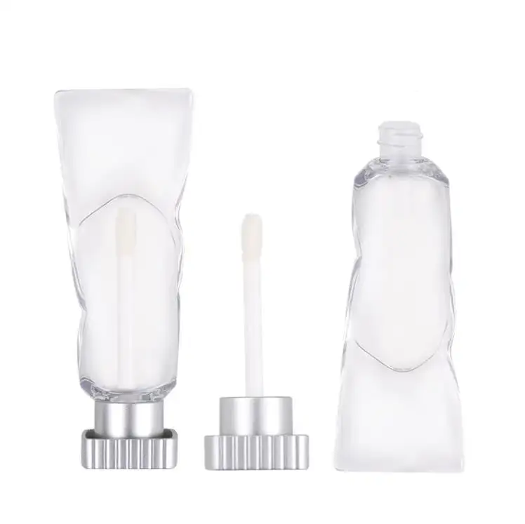 Pasta de dientes en forma de 4ml mate plata etiqueta personalizada tubos de brillo de labios planos pequeños envases de plástico transparente de tubo de brillo de labios